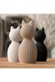 Minimalist Cat Figurine 8.6 cm, Ribbed Scandinavian Statue, Small Modern Sculpture for Shelf, Beige - 5