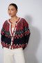 Jacquard Bicycle-Neck Knit Cardigan, Navy Blue