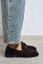 Mirage Bitter Coffee Suede Leather with Metal Buckle Detail, Saddle-Style Ruched Women's Loafers - 7