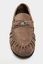 Mirage Dark Beige Suede Leather Women's Loafer with Metal Buckle Detail and Ruched Gathering Detail - 6