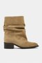 Farm Rome Beige Suede Ruched Ankle Pointed Toe Chunky Block Heel Women's Boots - 5