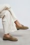 Mirage Rome Beige Suede Leather Women's Loafers with Metal Buckle Detail - 7