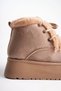 ZRT04MK08 Premium Taupe Color Suede 5 cm Thick Sole Winter Lace-Up Boot with Warm Plush Lining - 6