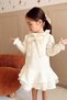 Beige 2-Piece Set of Ruffled Tweed Shirt Dress and Blouse