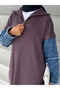 Denim-Detail, Turtleneck, Zip Detail Knit Dress - Lilac - 2