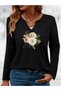 Mix-Printed Cotton-Lycra Half-V-Neck Short-Sleeved Blouse