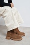 Denada Desert Dark Beige Suede Leather Zipper Round Toe Chunky-Soled Women's Boots