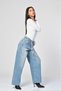 Wide-Leg Jeans with Striped Detail and Lace-Up Detail - Blue - 5