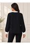 Women's Contrast Collar Detailed V-Neck Long Sleeve Stylish Blouse - 3