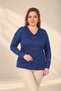 Women's V-Neck Plus-Size Knit Blouse embellished with stones on the front and sleeves