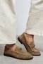 Mirage Rome Beige Suede Leather Women's Loafers with Metal Buckle Detail