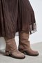 Lumina Dark Beige Suede Leather Belt Detail Square-Toe Block Heel Women's Ankle Boots - 7
