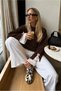 Women's Crew Neck Oversized Knit Sweater with Lace and Bow Detail
