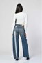 Wide-Leg Jeans with Striped Detail and Lace-Up Detail - Dark Blue - 7