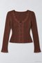 Women's Cardigan-Style Sweater with Lace Collar and Buttons - 2
