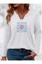 Mix-Printed Cotton-Lycra Half-V-Neck Short-Sleeved Blouse