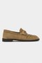 Mirage Rome Beige Suede Leather Women's Loafers with Metal Buckle Detail - 6