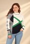 Women's Geometric Patterned Color Blocked Plus-Size Viscose Knit Blouse - 3