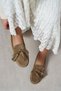 Siena Rome Beige Suede Leather with Tassel Detail, Flat Sole Women's Loafers - 3