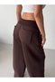 Women's brown, pocketed, pleated, fleece-lined, Wide-Leg sweatpants Gt8834 - 4