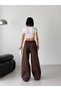 Women's brown, pocketed, pleated, fleece-lined, Wide-Leg sweatpants Gt8834 - 3