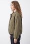 Women's Khaki Shirt Collar Zipper-Front Lined Transitional Bomber Jacket - 3