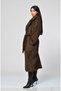 Long Plush / Faux Fur Coat with Belt - Brown - 6