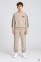Beige Boys' Sweatsuit Set with Striped Detail and Printed Text, Crew Neck, 25018 - 2