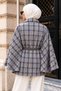 Pera Buttoned Plaid Poncho TSD260365 Gray - 5