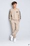 Beige Boys' Sweatsuit Set with Striped Detail and Printed Text, Crew Neck, 25018 - 3