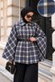 Pera Buttoned Plaid Poncho TSD260365 Blue - 2