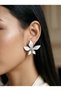 Silver-Colored, White-Enameled, Five-Petaled Lily Flower Earrings