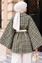 Pera Buttoned Plaid Poncho TSD260365 Green - 5
