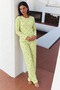 Women's Patterned Long-Sleeved Comfortable Green Pajama Set - 2