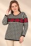 Women's Plus-Size Stretch Fabric Viscose Knit Blouse with Geometric Pattern and Rose Motif - 2