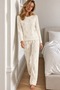 Women's Stylish Long Sleeve Ecru Pajama Set - 6