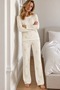 Women's Stylish Long Sleeve Ecru Pajama Set - 5