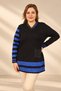 Women's V-Neck Striped Viscose Knit Blouse with Beaded Collar Detail, Plus Size