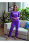 Textile Detailed Velvet Long Sleeve Women's Pajama Set - 2
