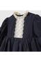 Girls' Cotton Navy Blue Balloon-Sleeve Dress with Bow Detail and Eyelet Embroidery, Lined - 3