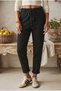 Italian Black Casual Velvet-Woven Pants with Elasticated Hem, Tie-Detail, and Narrow Legs, 100 56
