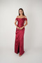 Satin Fabric Degaje Collar Evening Dress - Bordo