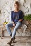 Italian Navy Blue Pool-Neck Batwing Sleeve Collared Casual Oversized Knit Blouse 68 67 - 4
