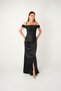Satin Fabric Degaje Collar Evening Dress - Black