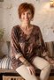 Italian Terracotta Color V-Neck Long-Sleeve Leopard Print Angora Wool Blend Oversized Knit Blouse 71 70