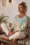 Italian Turquoise Pool Neck Long-Sleeve Digital Print Casual Angora Wool Blend Knit Blouse 64 56