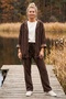 Italian Brown Hooded Long-Sleeve Zipper-Front Corded Fabric Woven Top and Bottom Set 69-100 70-60 - 4
