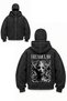 Double Hooded Washable Fabric Ninja Balaclava Black Printed Sweatshirt 3 Thread Thick Fleece - 2