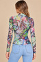 Women's Multicolored Batik Print Mock Neck Long-Sleeved Tulle Blouse - 8
