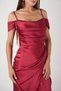 Satin Fabric Degaje Collar Evening Dress - Bordo - 3